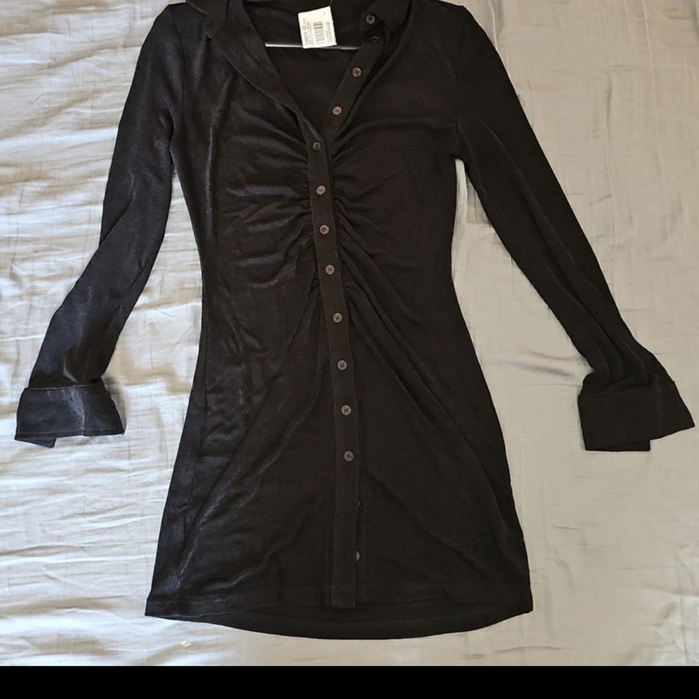 Dolls Kill Black Button-Down Mini Dress